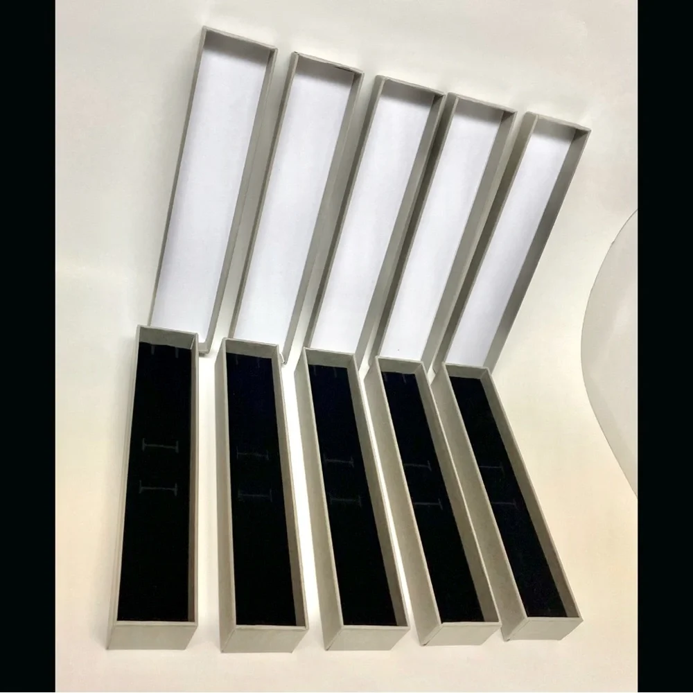 WHOLESALE | 5 pack of Long JEWELRY BOXES | Cardboard & Black Sponge Padding